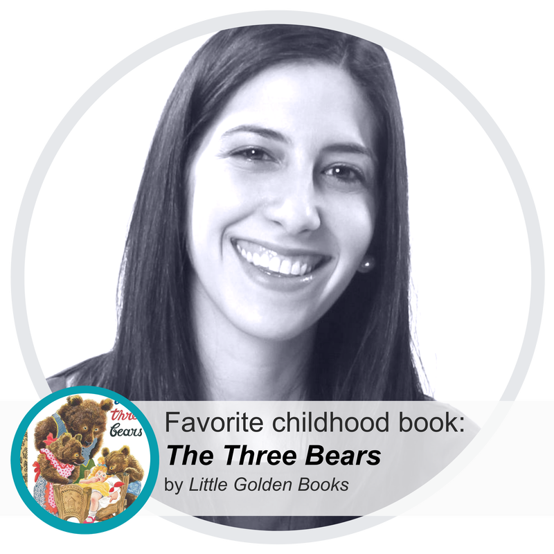 An image of Julie Bindal, an Education Consultant for Cultured Kids with her favorite childhood book: The Three Bears by Little Golden Books