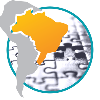 A black and white image of a puzzle put together and a color icon in the foreground of Brazil, representing our designed solution for Holistica Foundation.