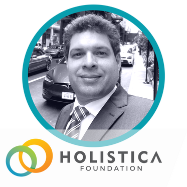 A black and white image of Daniel Herkenhoff, the founder of Holistica Foundation and a color image of the Holistica Foundation logo.