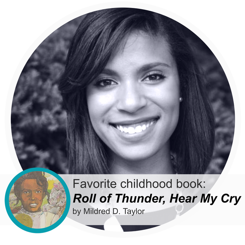 An image of Rachel Vaughn-Coaxum, board member at Cultured Kids, and Assistant Professor at the University of Pittsburg School of Medicine with her favorite childhood book: Roll of Thunder, Hear My Cry by Mildred D. Taylor.