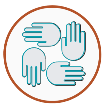 A color icon of hands that represents a club greeting, one of the six components of our Art & Storytelling Book Club Program. 