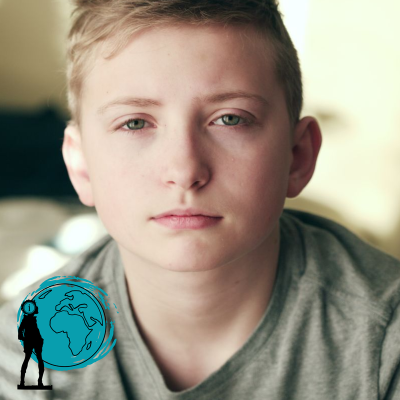 A color image of a straight faced young boy looking out to the user and a small icon of a child in front of the work who is thinking about his or her purpose in this world. The image introduces a description of Cultured Kids focus on Identity Development in youth. 